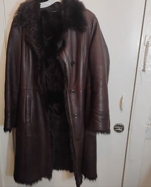 Hugo Boss Womens Leather Faux Fur Overcoat Size 10 Vintage Y2K Rare